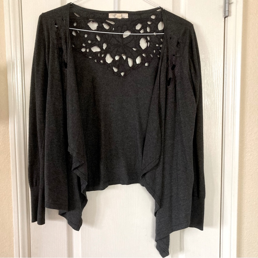 Boutique Cascading Cut Out Back Cardigan Size S Gray